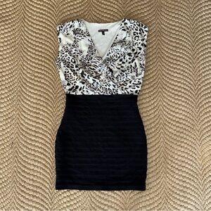 Small Express Black White Animal Print Business Attire Mid Thigh Dress Cheetah
